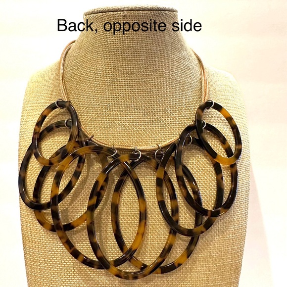 Natasha Necklace brown multistrand cord w/ large faux tortoise oval rings - Picture 7 of 9